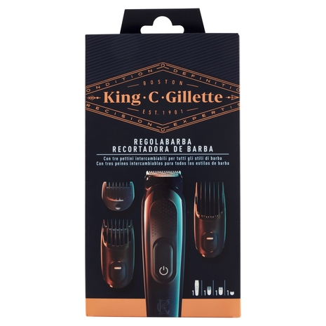 King C. Gillette Kit Regolabarba Tagliacapelli + 3 Pettini Regolatori Lunghezza Intercambiabili